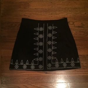 LF Evie Black Suede Skirt w/ White Embroidery